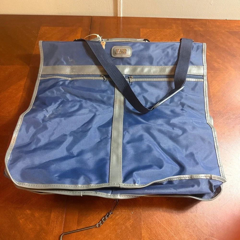 vtg Palo Navy Blue Nylon Garment Bag Travel Suit Carrier Shoulder Strap &‎ Keys